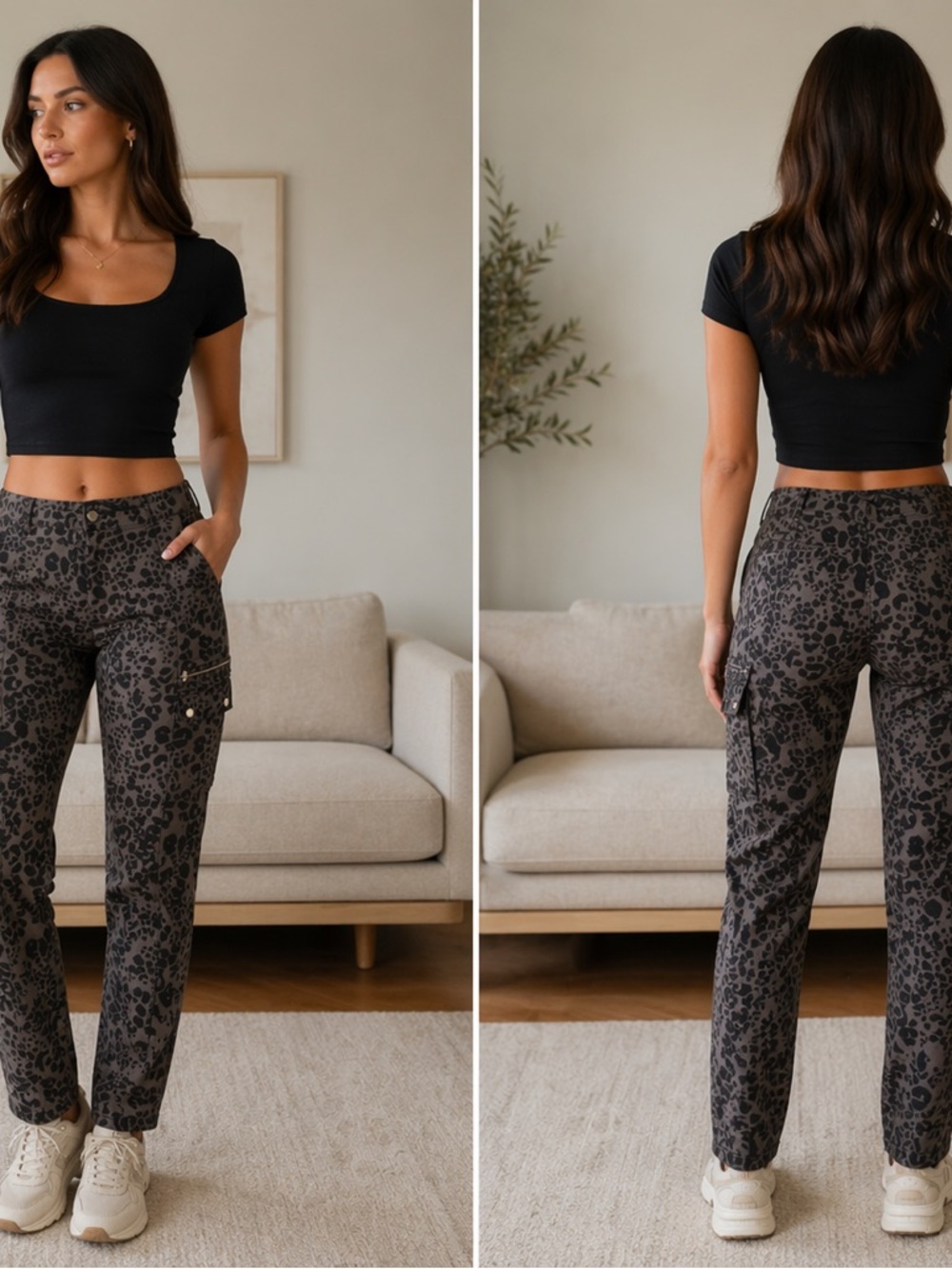 High-Rise Leopard Cargo Pants - Black/Gray juicy couture